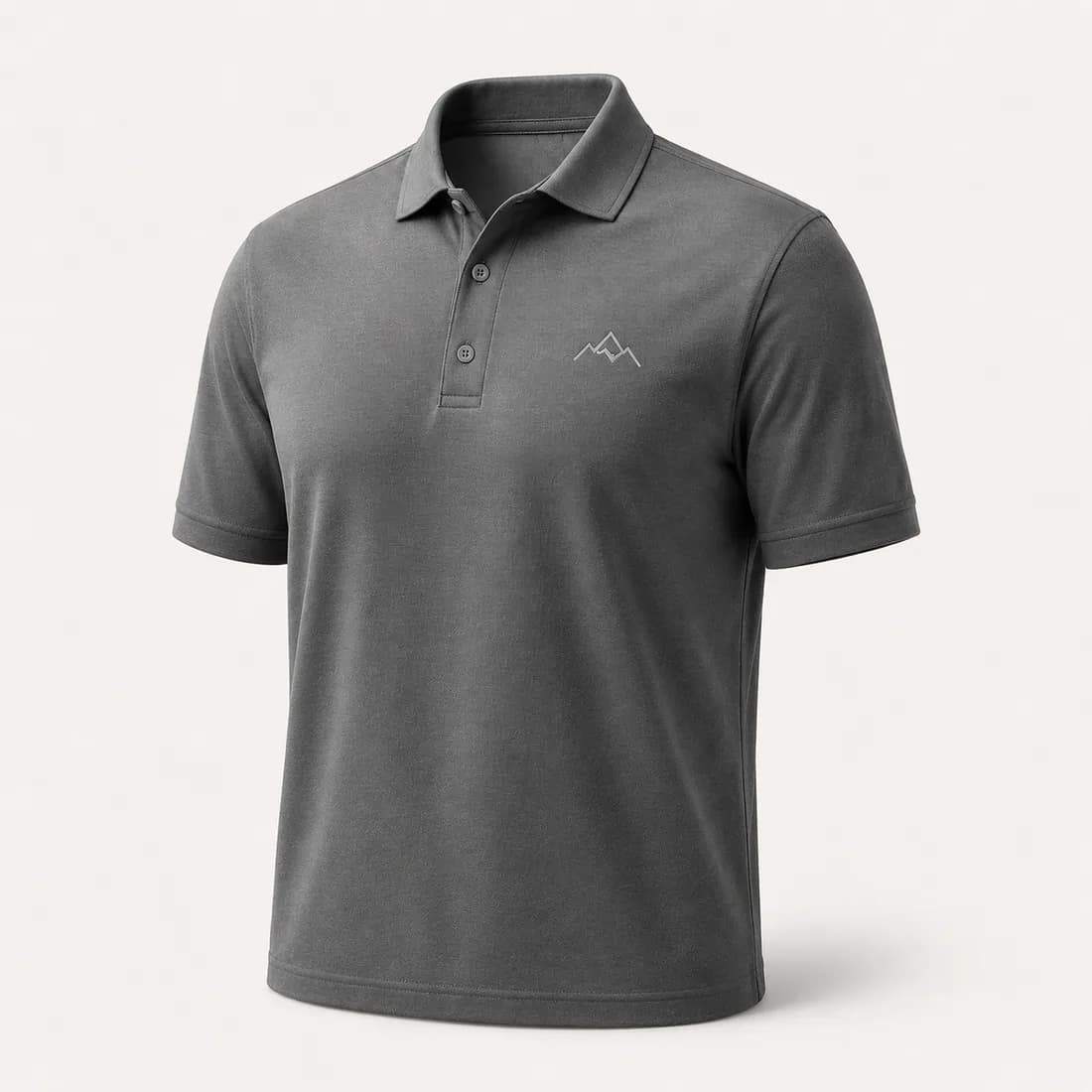 Grey pique polo shirt with an embroidered left-chest logo